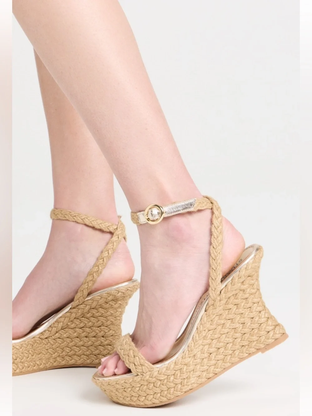 Stuart Weitzman Women’s Brada Strap Gold/Natural Espadrille Wedge Sandals—9.5